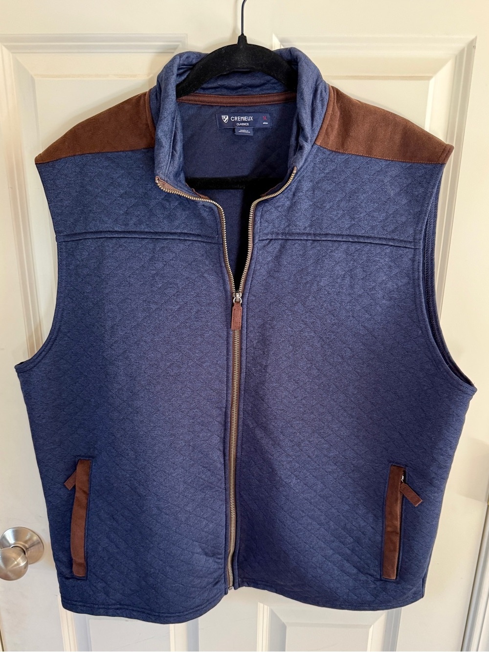 Daniel Cremieux Quilted Navy Vest with Brown Suede Accents Men’s XL